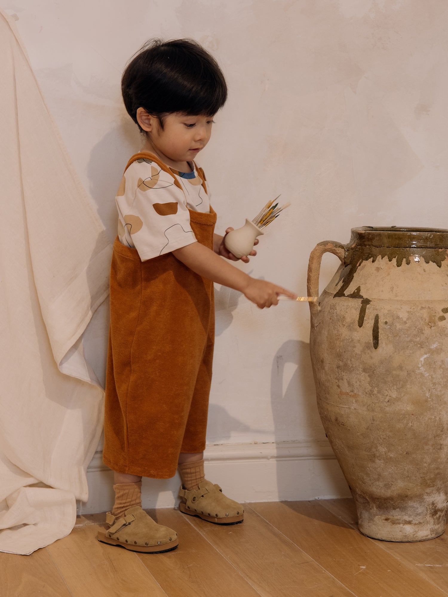 Terracotta Terry Cropped Dungarees | Organic Zoo