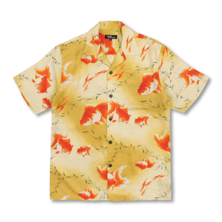和柄 京友禅 アロハシャツ ＜金魚/黄＞ | 京友禅アロハシャツ【Pagong