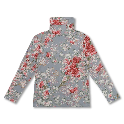 和柄 タートルネック長袖 ＜道長取りに辻が花/濃橙＞ | 京友禅アロハ