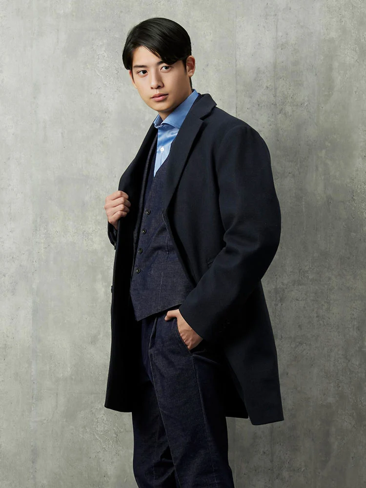 ネイビー TOKYO RUN プチプラ チェスターコート ブラック/ネイビー