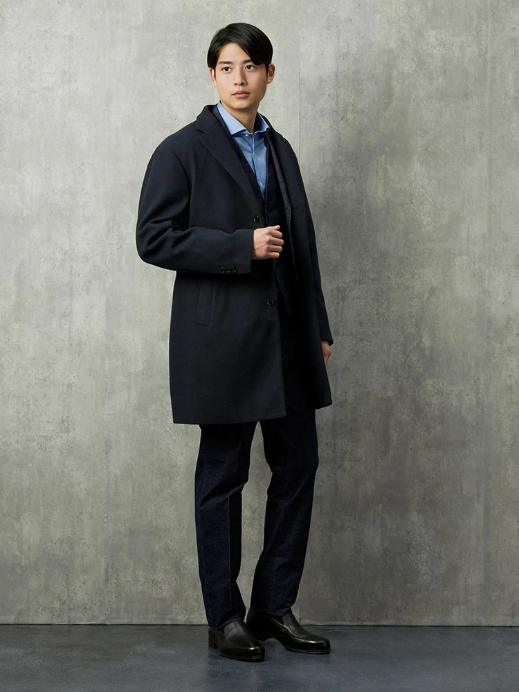 ネイビー TOKYO RUN プチプラ チェスターコート ブラック/ネイビー