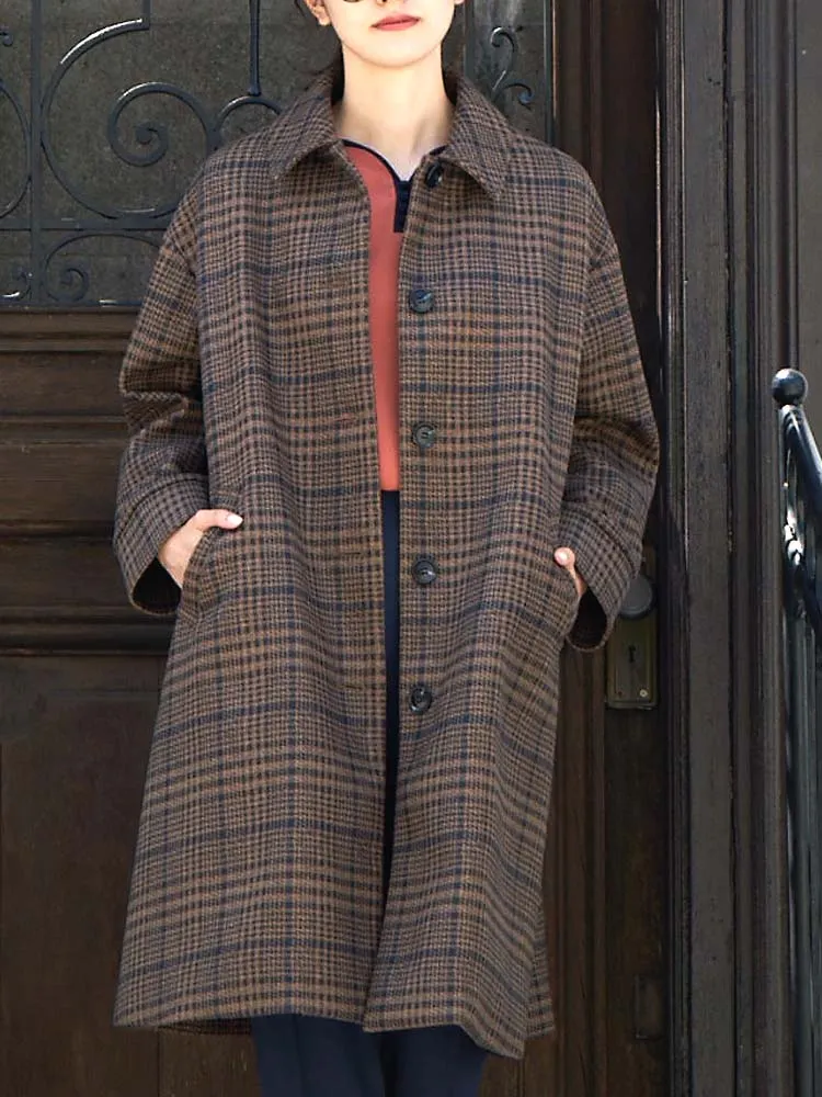 ステンカラーコート チェック ブラウン | P.S.FA公式通販