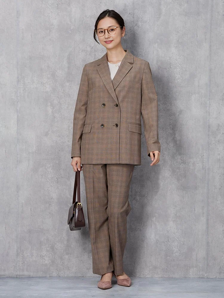 My wardrobe ファインチェックスーツ ダブルジャケット ブラウン