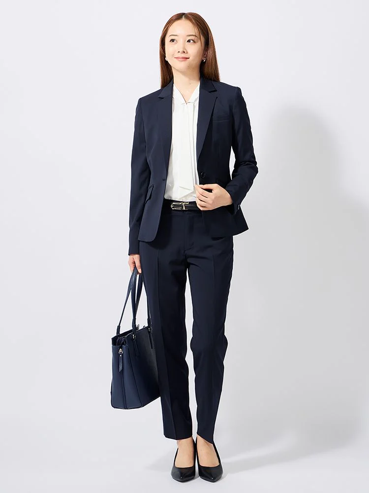 ネイビー ラク美スーツ テーパードパンツ ブラック/ネイビー | P.S.FA
