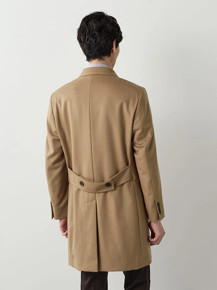 ワイン ウール100% ダブルブレスト チェスターコート グレー/ワイン