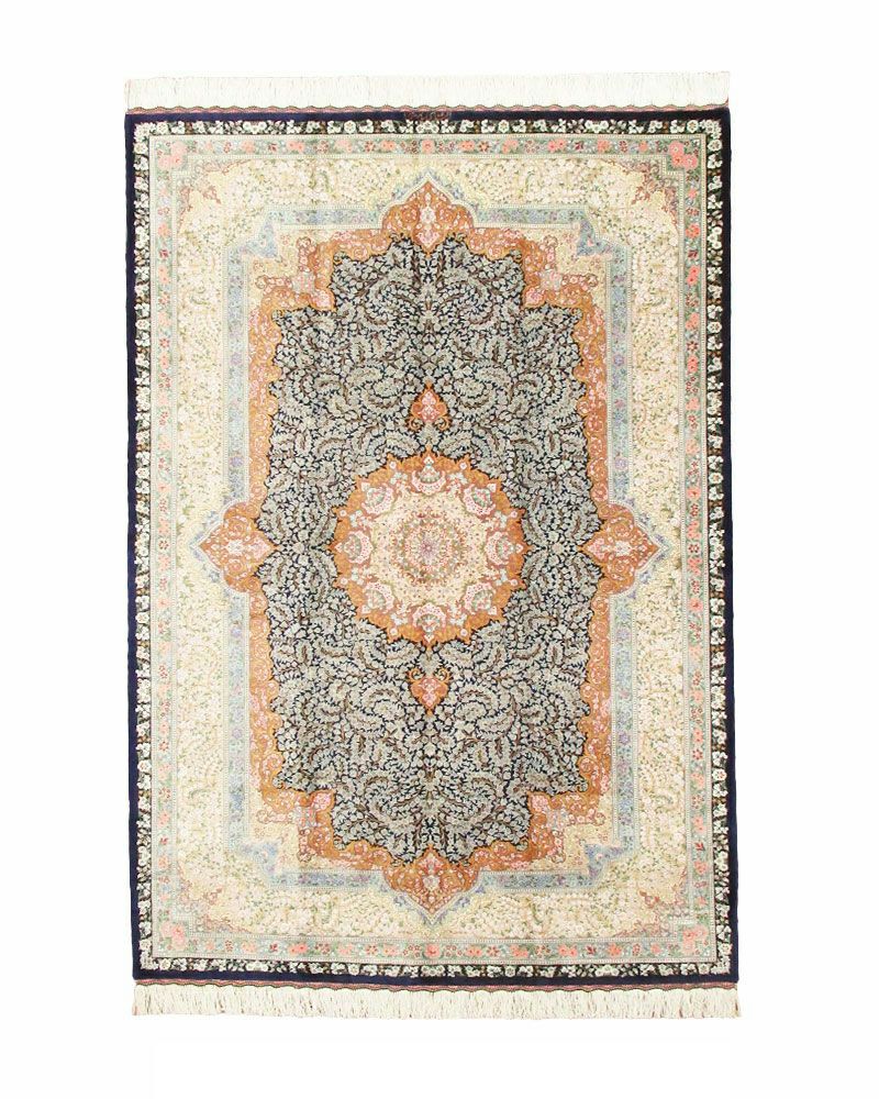 ペルシャ絨毯 クム産 エリヤシ工房絹100% 141×203cm商品番号80824