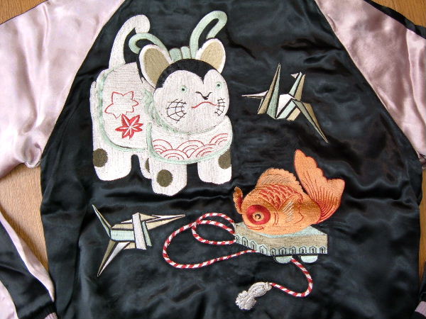 スカジャン 狛犬×紅梅鶴柄 SKJ-64: 花旅楽団 Script スクリプト 和柄