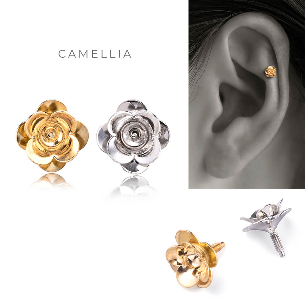 繊細に造られた花びらが美しい地金モチーフのボディピアス – PICOLLET