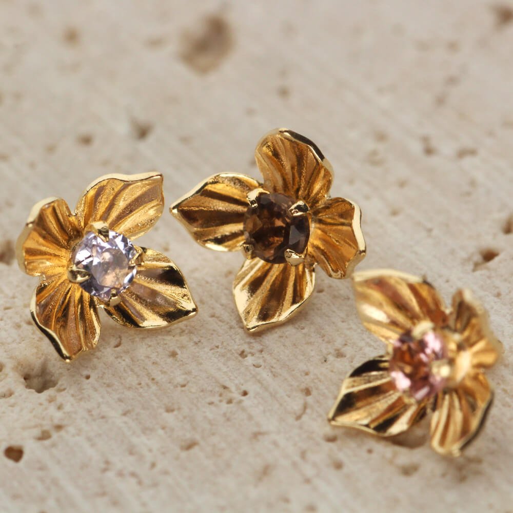 K10 フラワー ピアス クォーツ トルマリン タンザナイト 天然石 ピアス