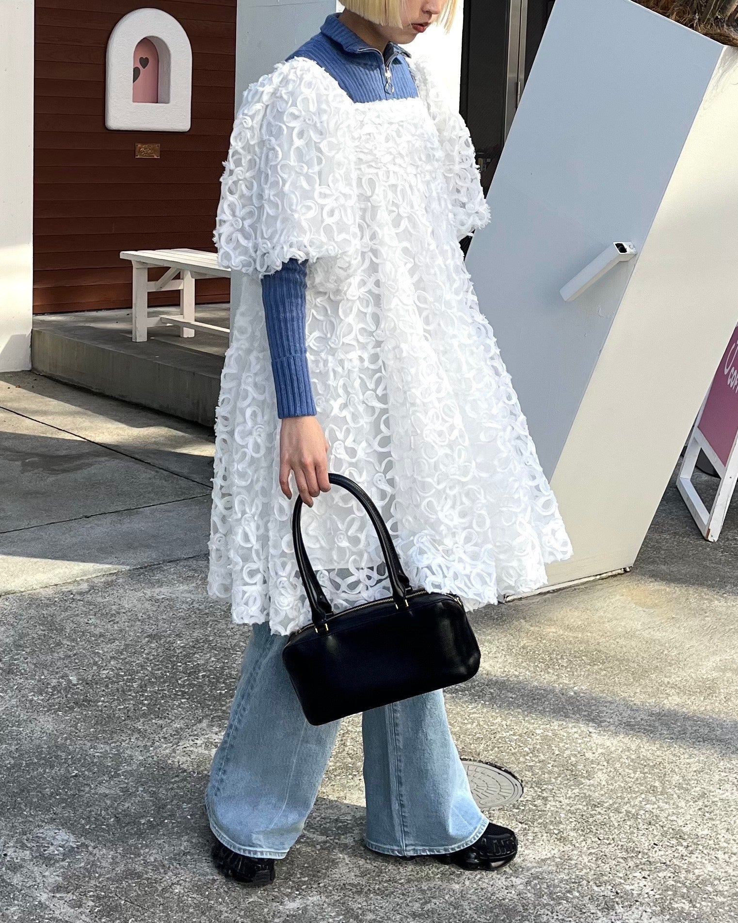 Flower puff sleeve tiered one-piece