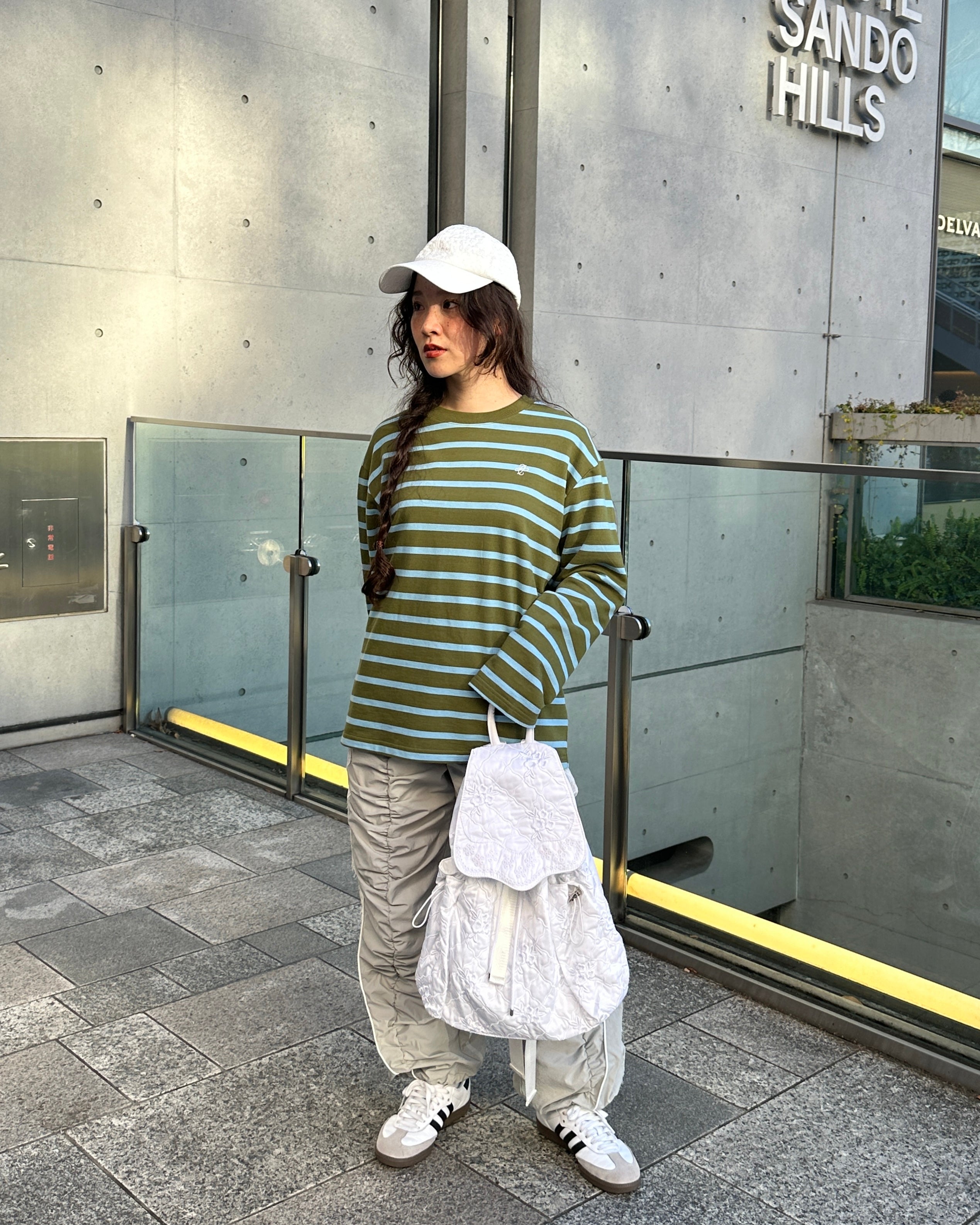 Border long t-shirt (green/sky blue)