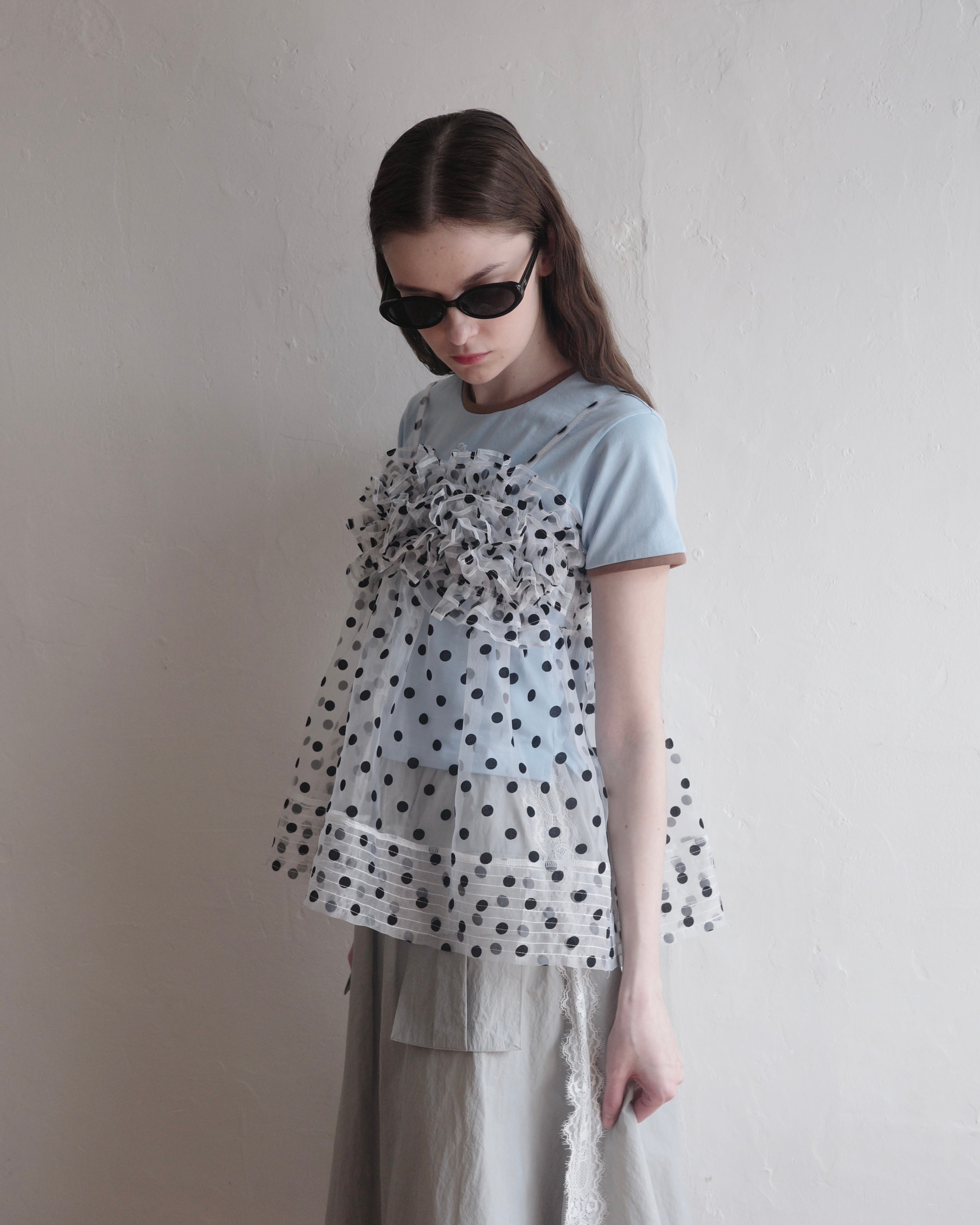 Wave gathered peplum bustier (dot)