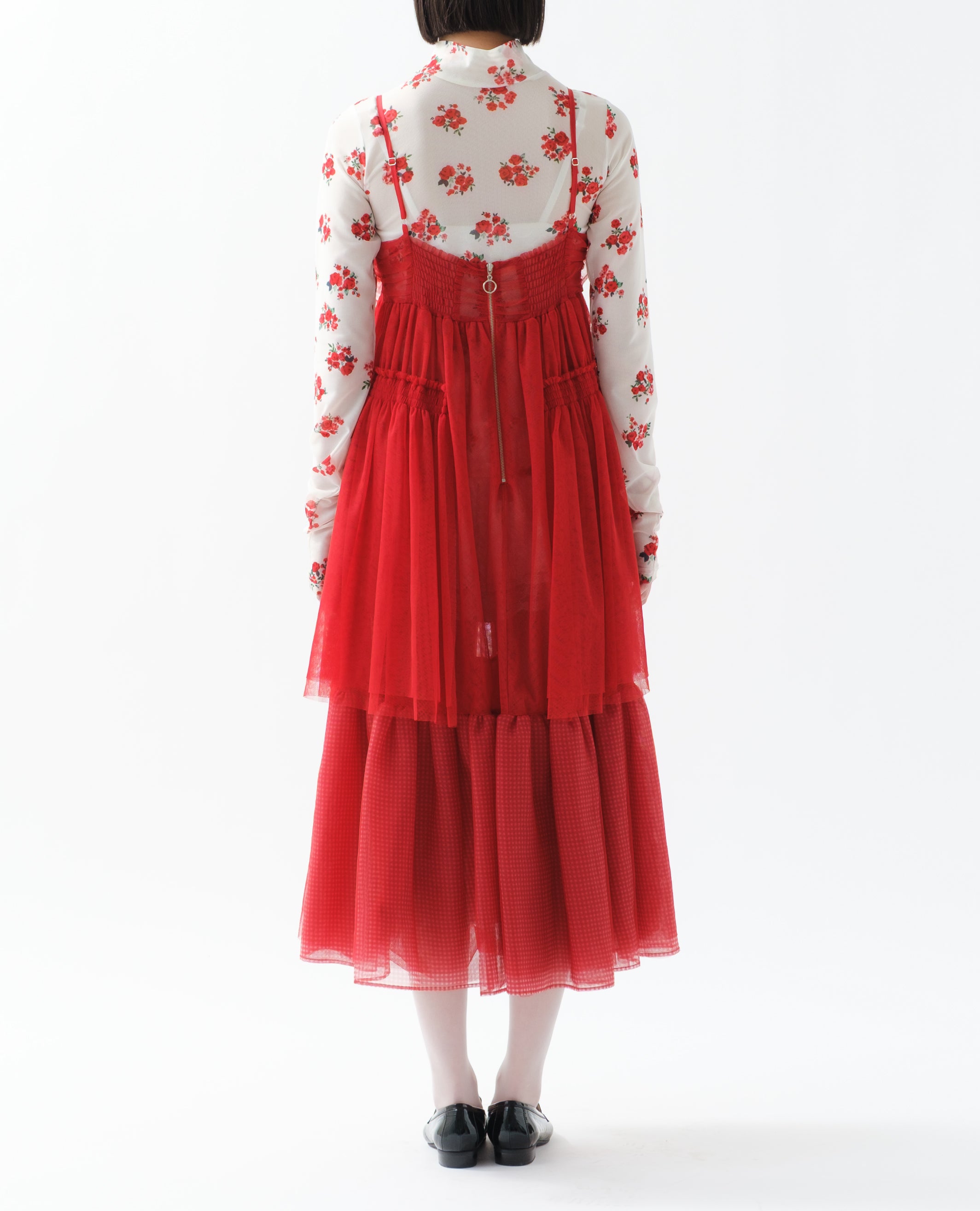 Gather frill tulle dress