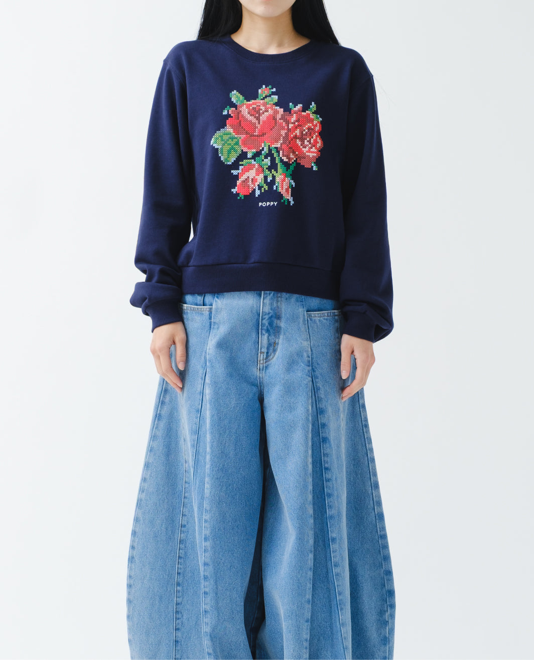 Flower cross-stitch print sweatshirt