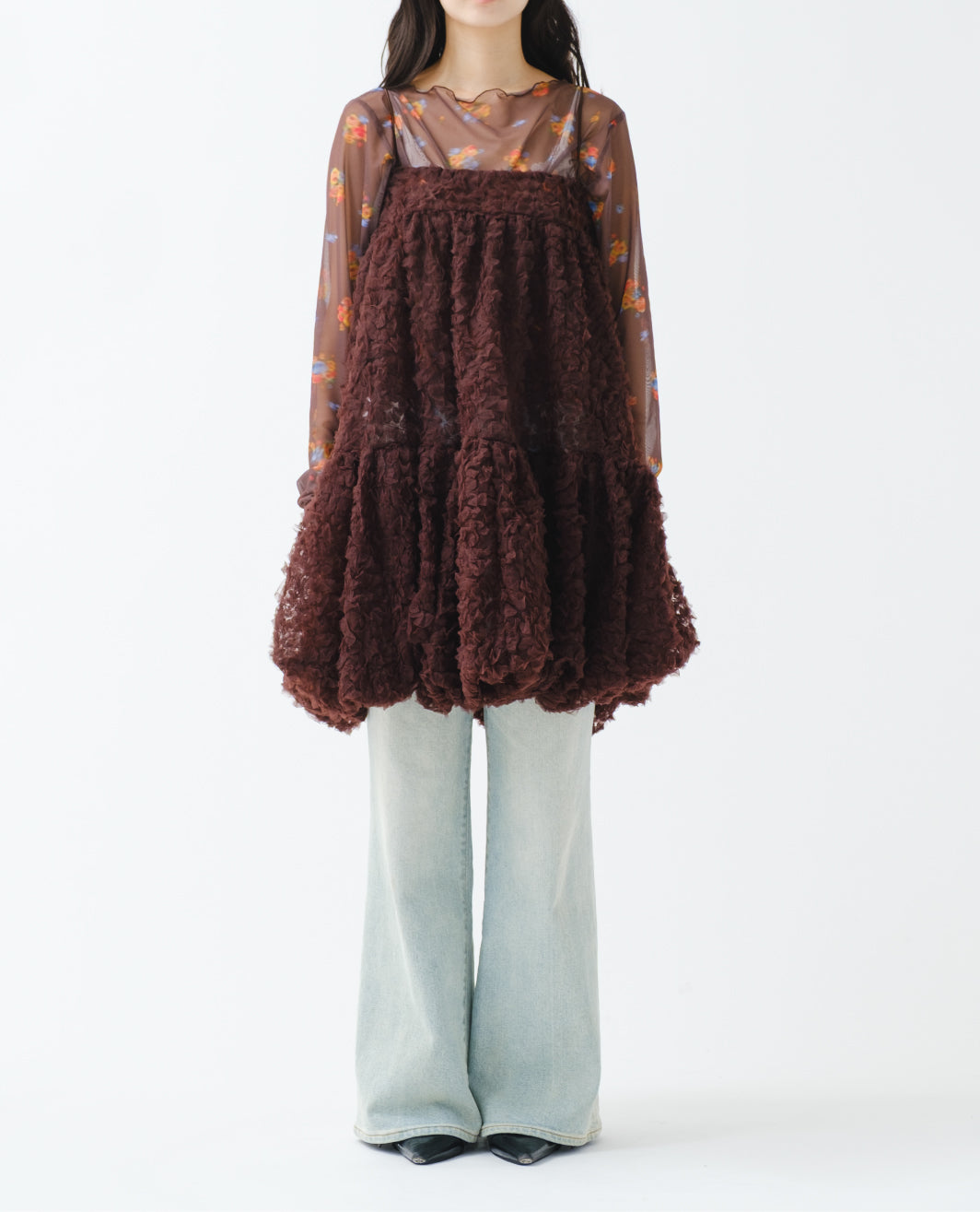 Tulle balloon tunic (brown)