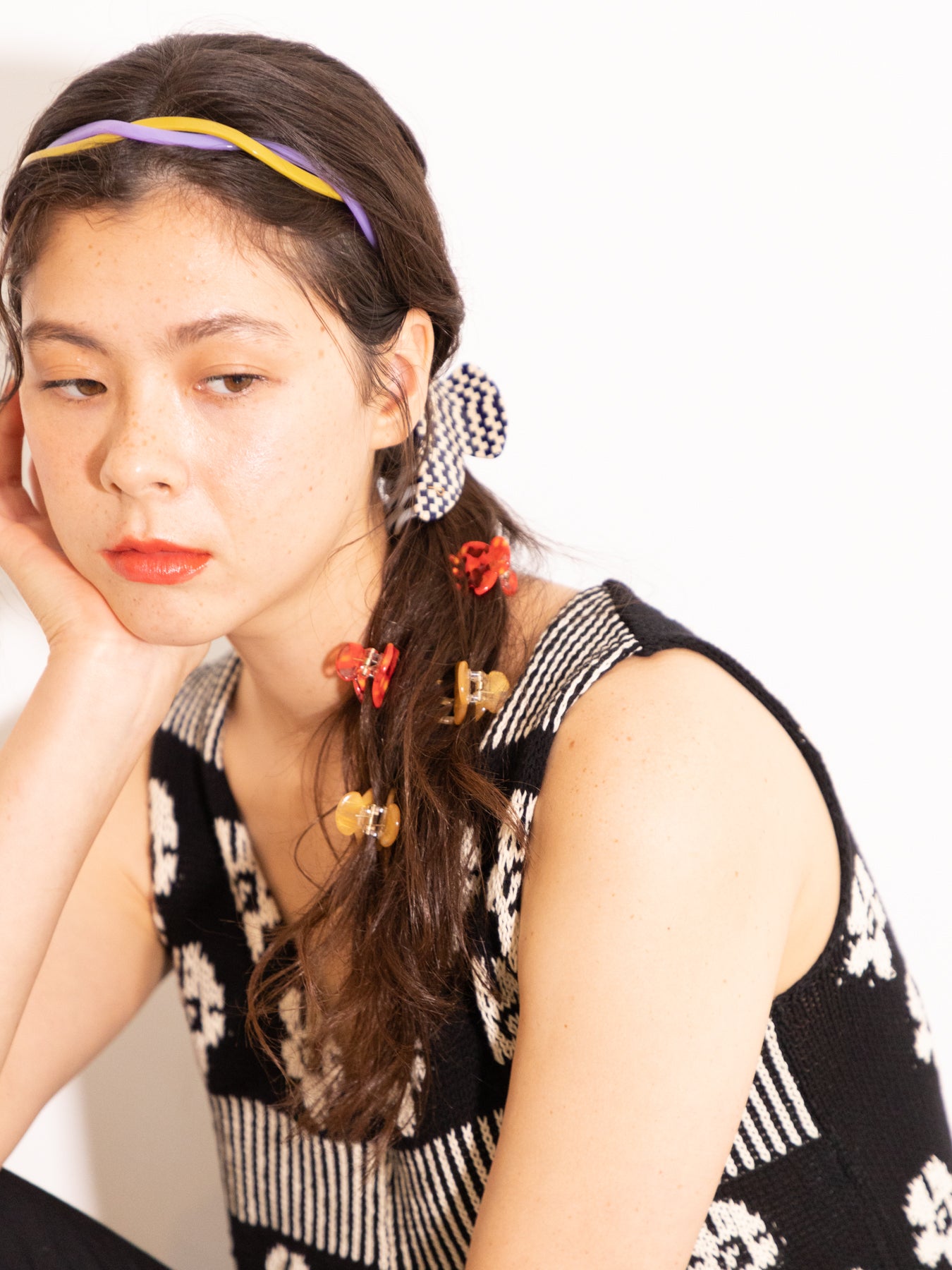 petit petit hair clip earth brown＆beige pearl stone – POTETE