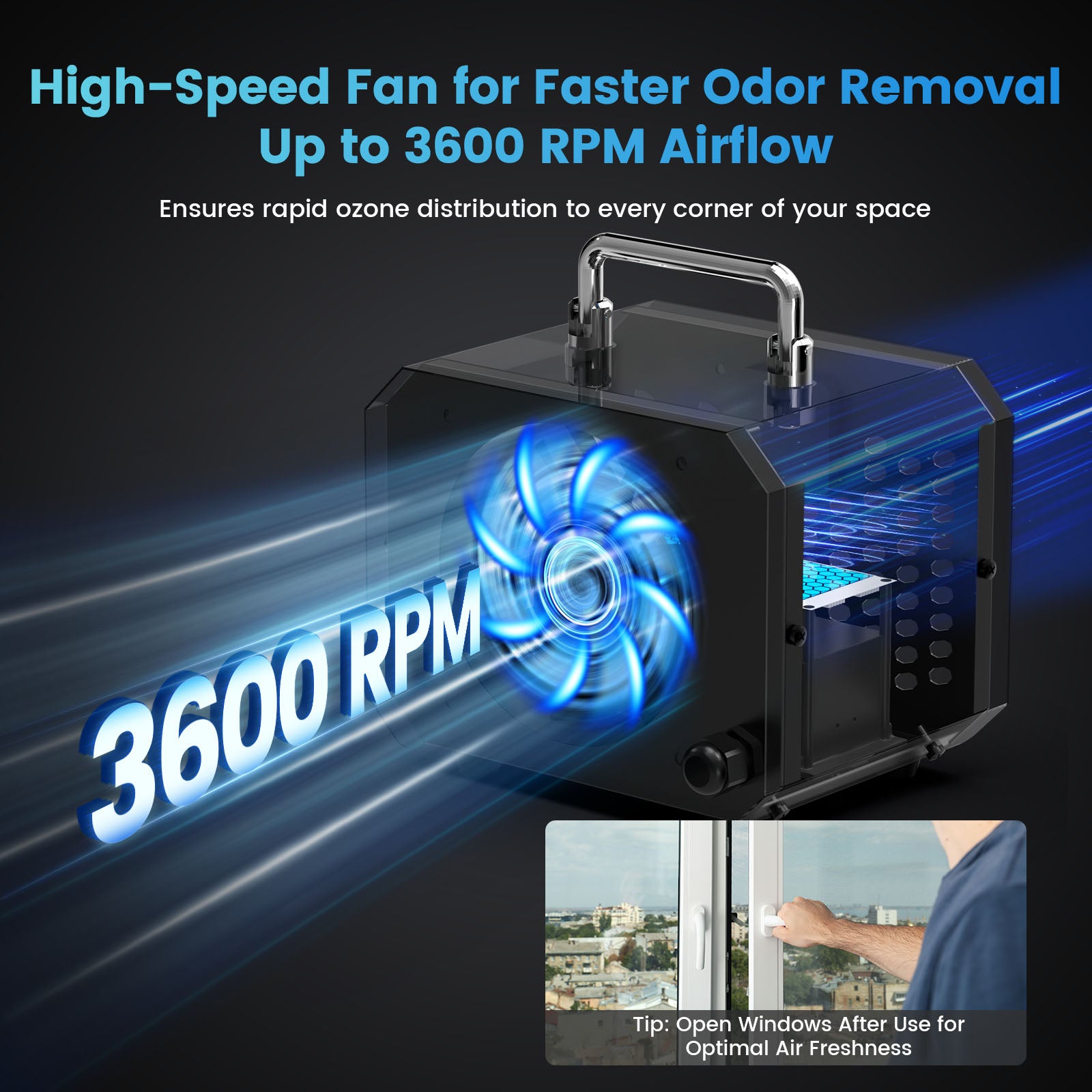 60,000 mg/h Portable Ozone Generator – 180‑Min Timer – Powerscale