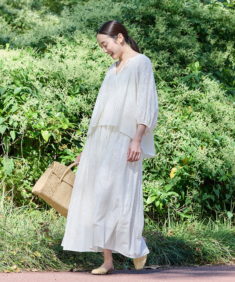 カラミ刺繍ギャザースカート / オーガニックコットン – PRISTINE