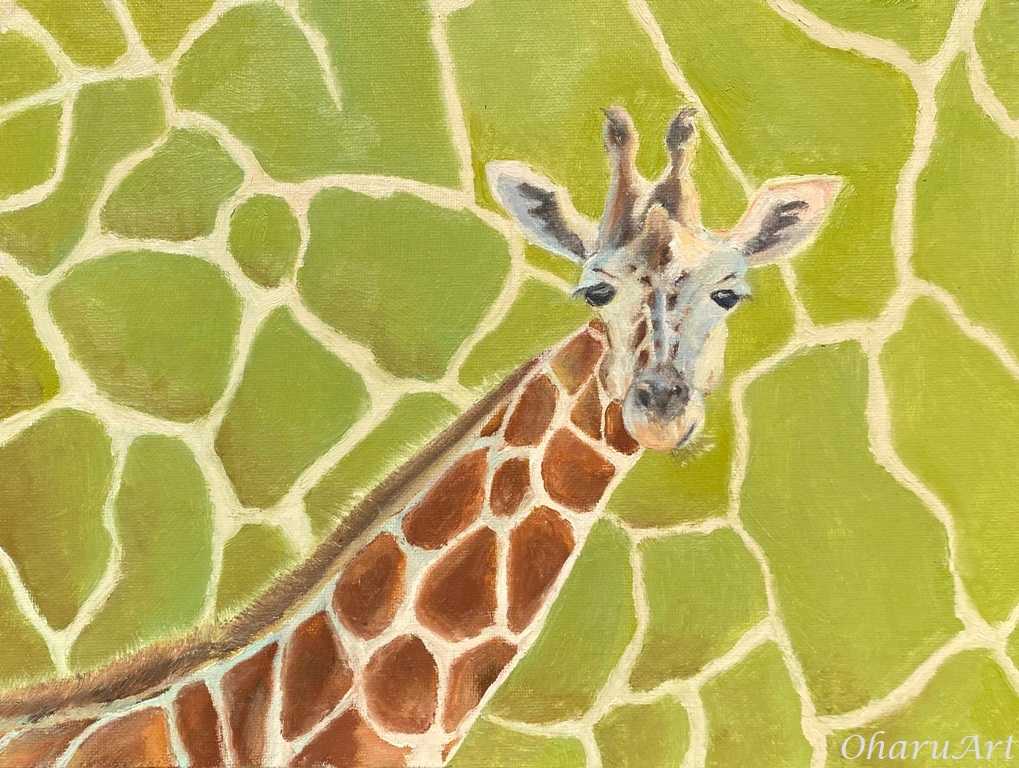 ホノルル動物園のキリン（油絵） - ハワイ生活のブログ