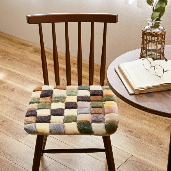 ムートン座布団 40×40cm 座布団 パッチワーク 羊毛 レトロ ムートン