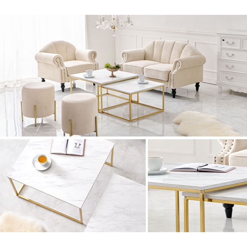 大理石調＆ゴールドフレーム ネストテーブル [幅66-126] RicoRico
