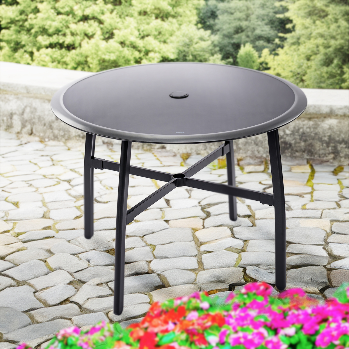 GREEN LOUNGE 強化ガラス天板ラウンドテーブル - QVC.jp