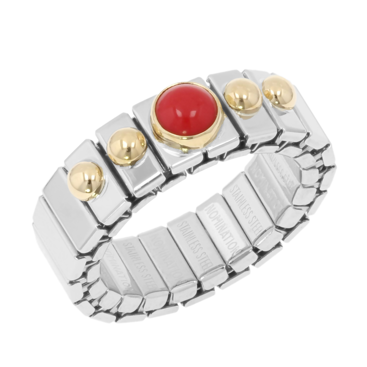 ステンレス/18KYG カラーストーン ストレッチリング ノミネーション