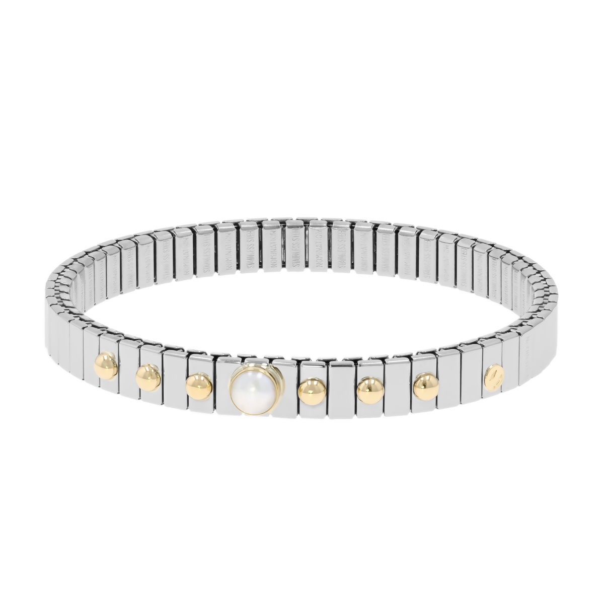 ステンレス/18KYG カラーストーン ストレッチバングル ノミネーション