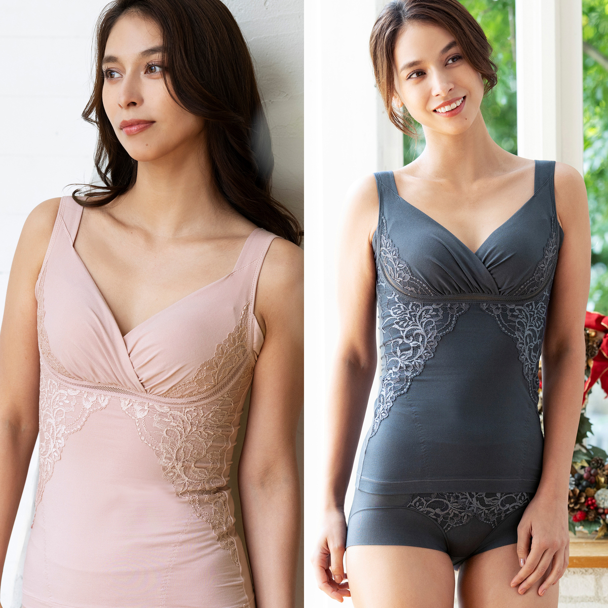 BRNYピース 綿混レースブラキャミ カラー選べる2点セット ブラデリス