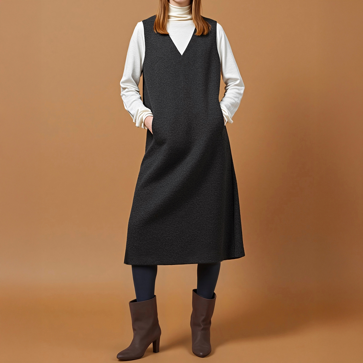 Provador暖か保温ニードルパンチ起毛ジャンパースカート 麻布プロバ