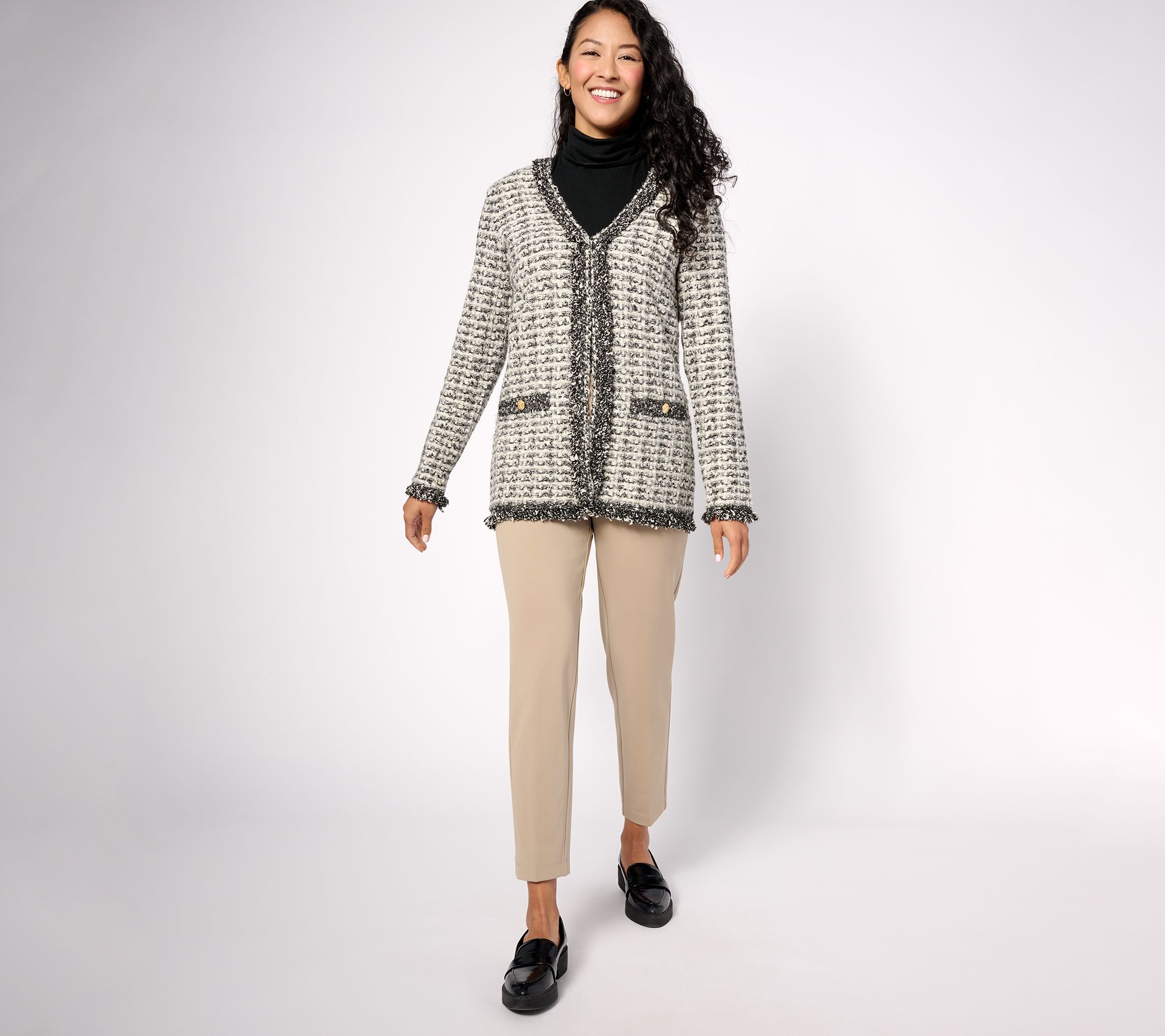 Isaac Mizrahi Live! Fringe Trim Tweed Jacket w/ Pockets - QVC.com