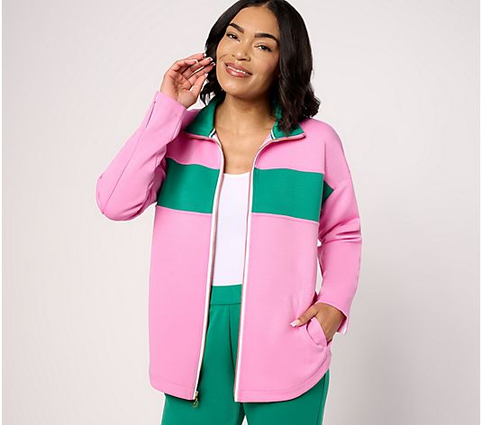 Isaac Mizrahi Live! Clubhouse Color-Block Scuba Knit Jacket - QVC.com