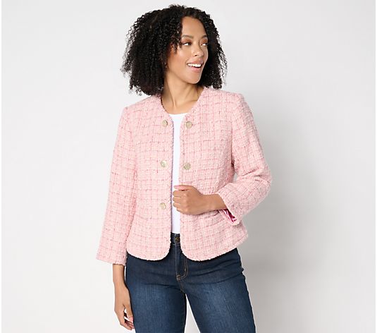 Isaac Mizrahi Live! Woven Tweed Lady Jacket with Pockets - QVC.com