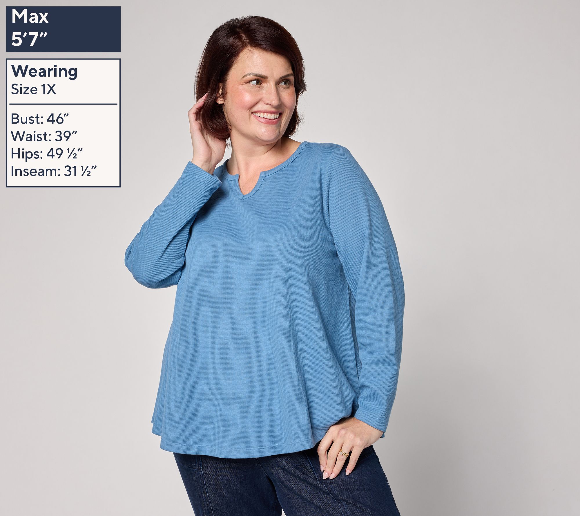 Denim & Co. Essentials Waffle Knit Split Neck Swing Top - QVC.com