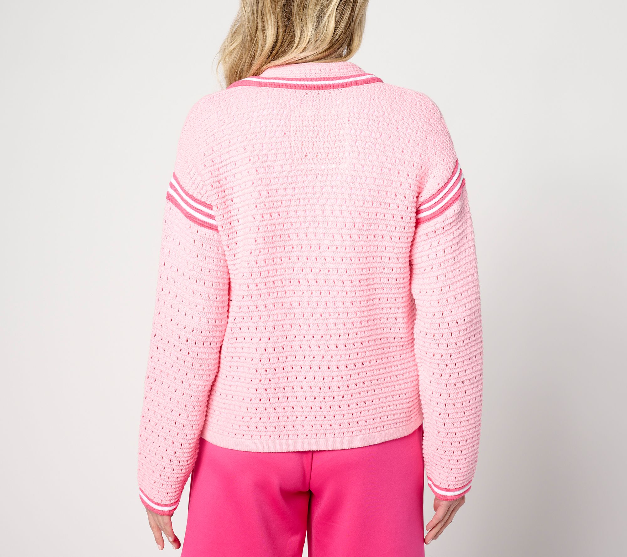 Isaac Mizrahi Live! Clubhouse Crochet Zip Front Sweater Cardigan