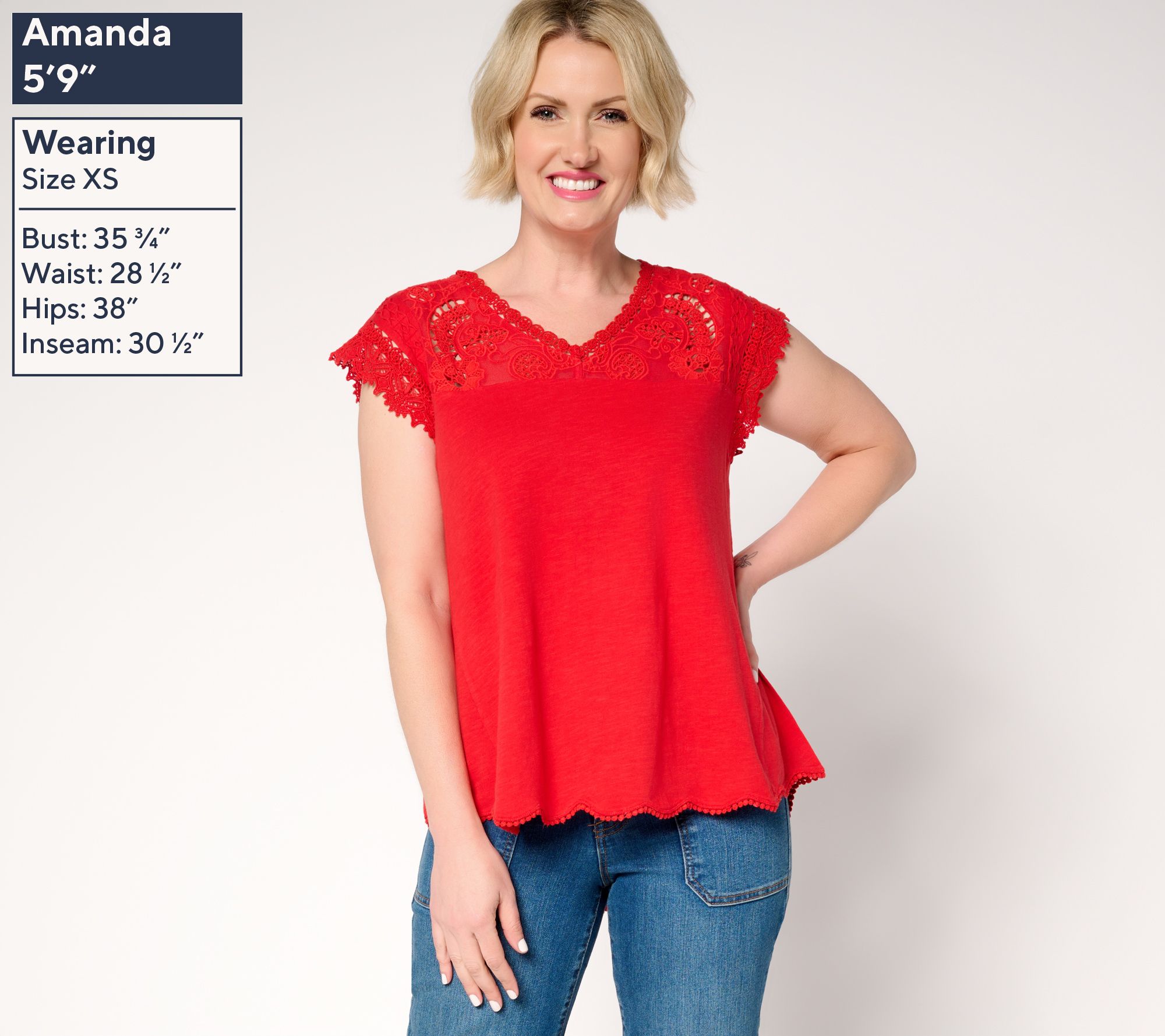 LOGO Lavish by Lori Goldstein 100% Cotton Scallop Hem Top - QVC.com