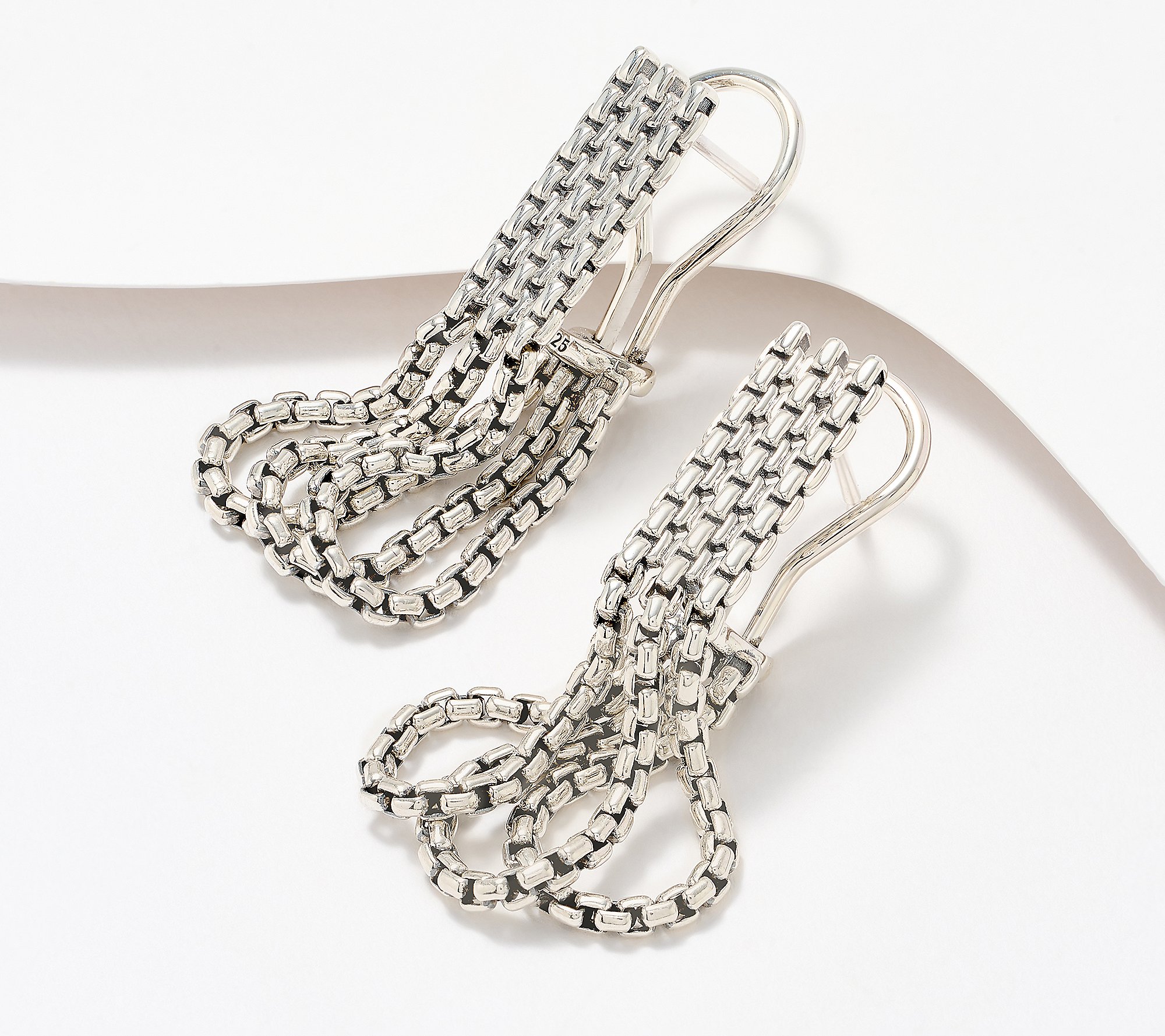 JAI Sterling Silver Triple Box Chain Earrings - QVC.com