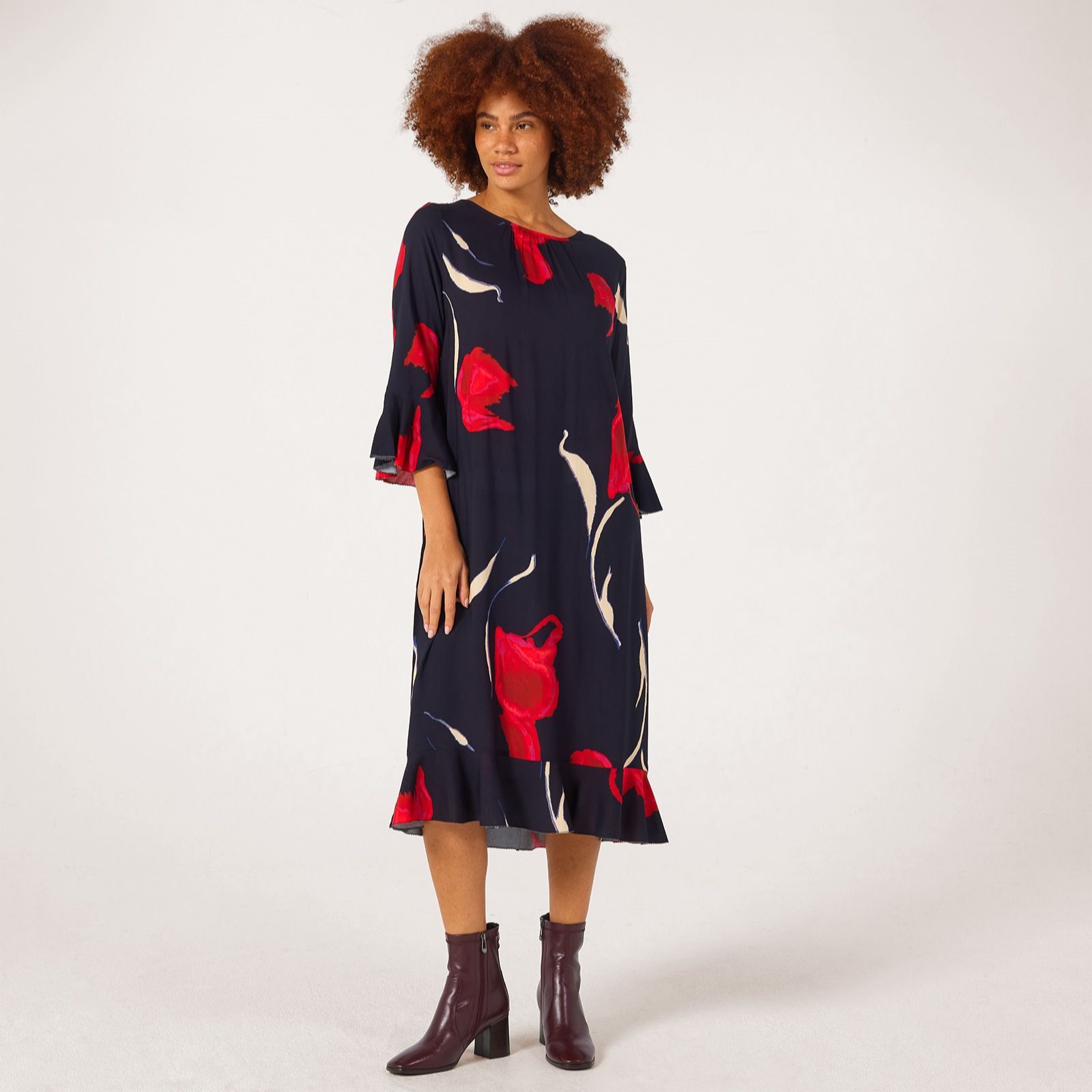 Masai Copenhagen Noles Printed Dress with Frill Detail - QVC UK