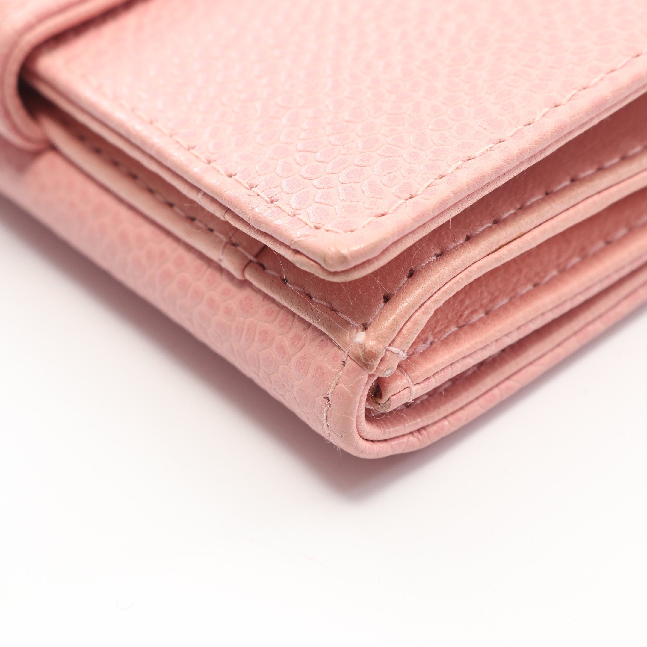 ココマーク Wホック財布 二つ折り財布 キャビアスキン ピンク ゴールド