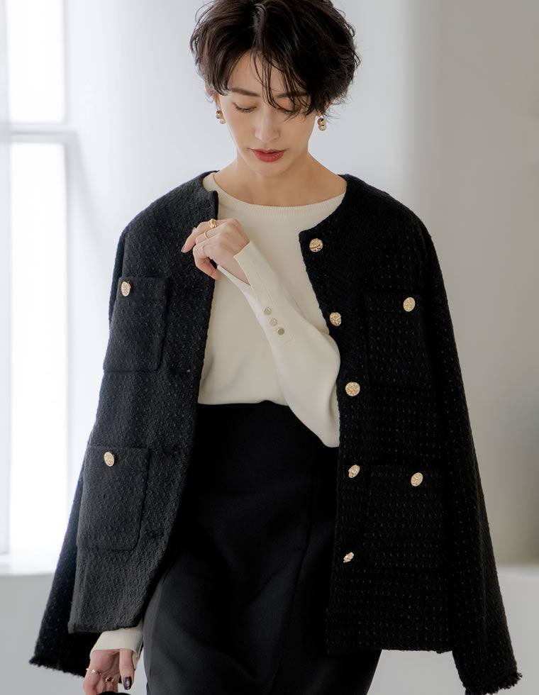 ツイードフリンジノーカラージャケット - ジャケット/アウター通販