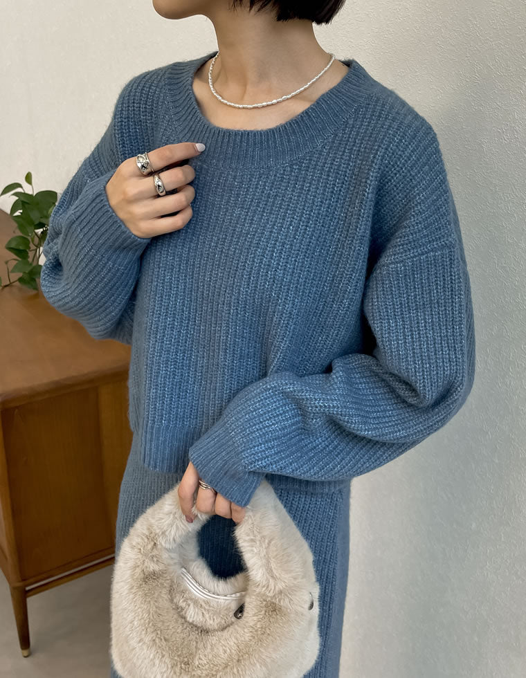 ボリュームスリーブショート丈MIXニットプルオーバー - トップス通販