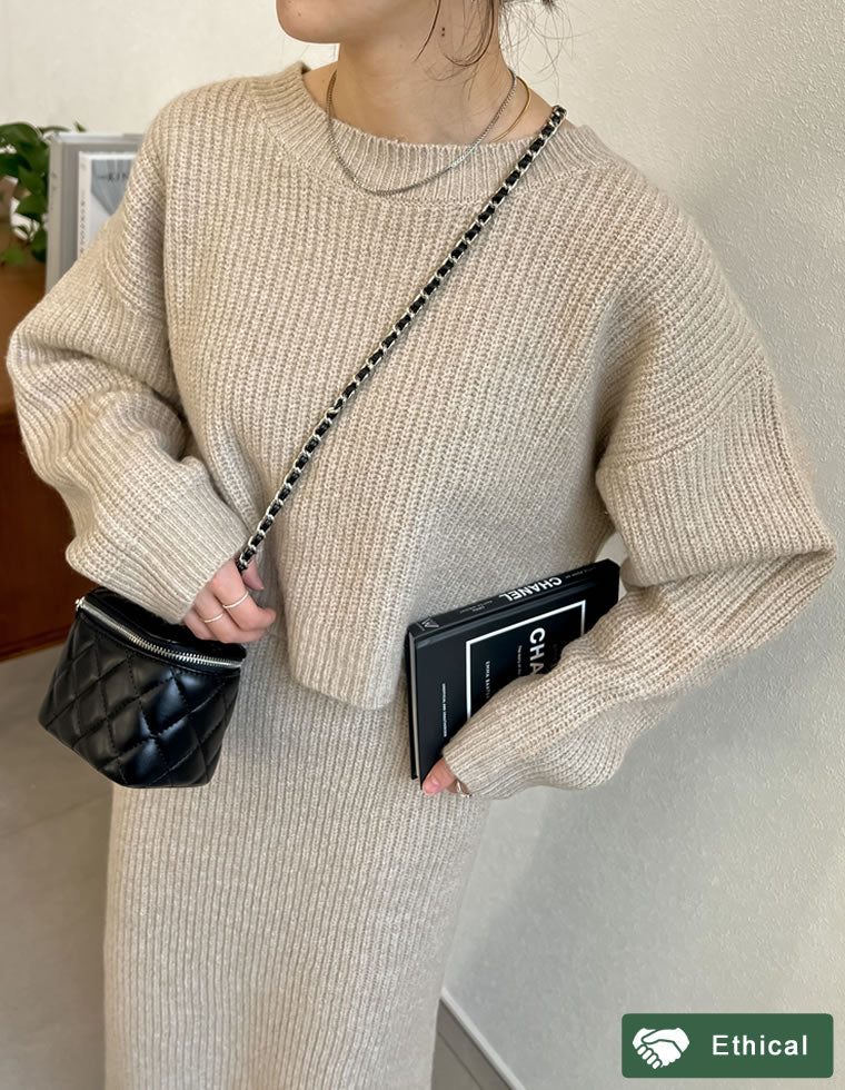 ボリュームスリーブショート丈MIXニットプルオーバー - トップス通販