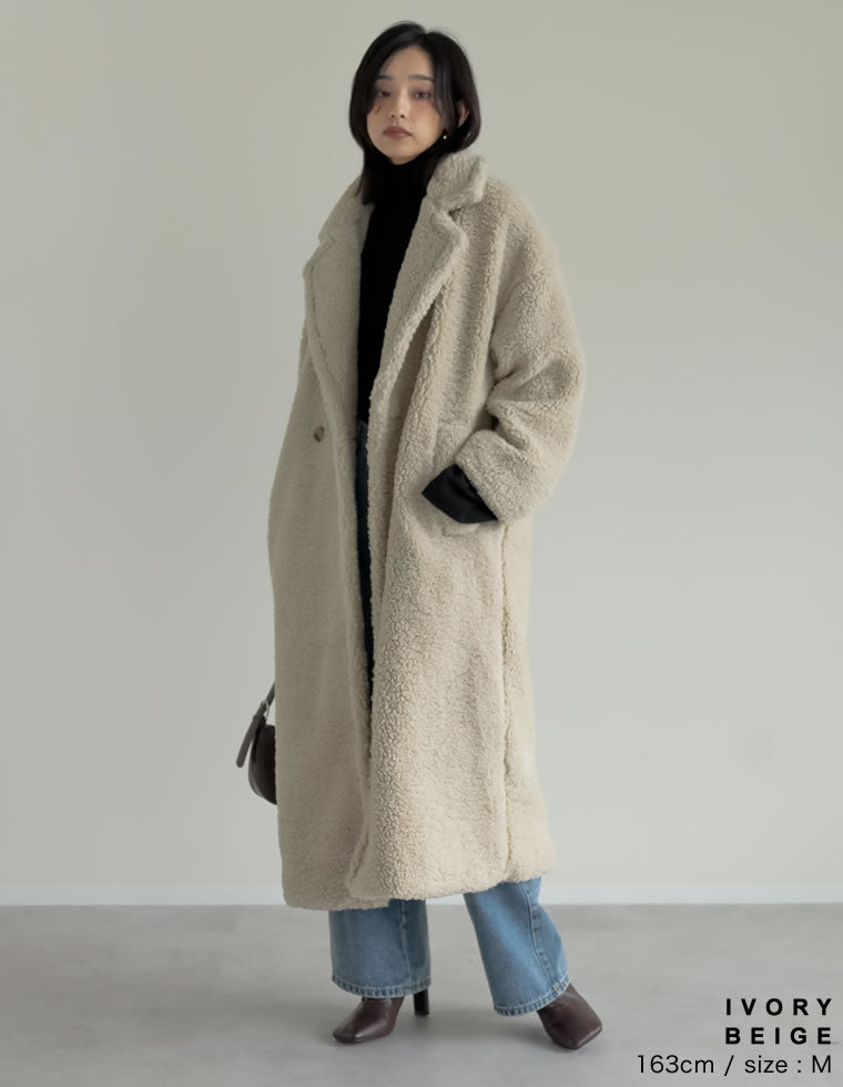 ボアビッグカラーダブルチェスターコート - ジャケット/アウター通販