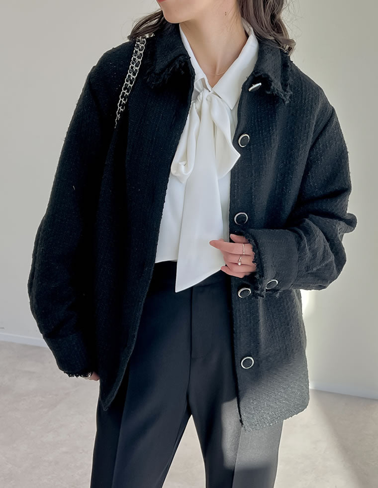 ツイードフリンジステンカラージャケット - ジャケット/アウター通販