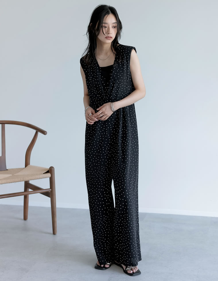 カシュクール肩パットVネックオールインワン - オールインワン通販