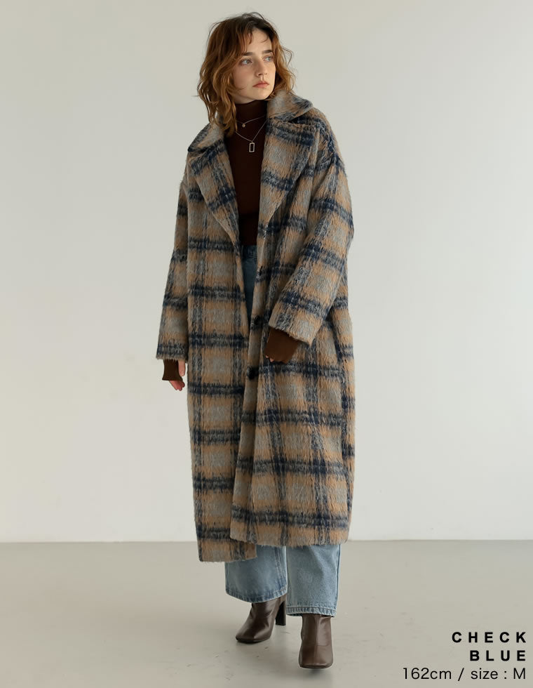 起毛チェック柄ロングチェスタ - ジャケット/アウター通販 | 人気