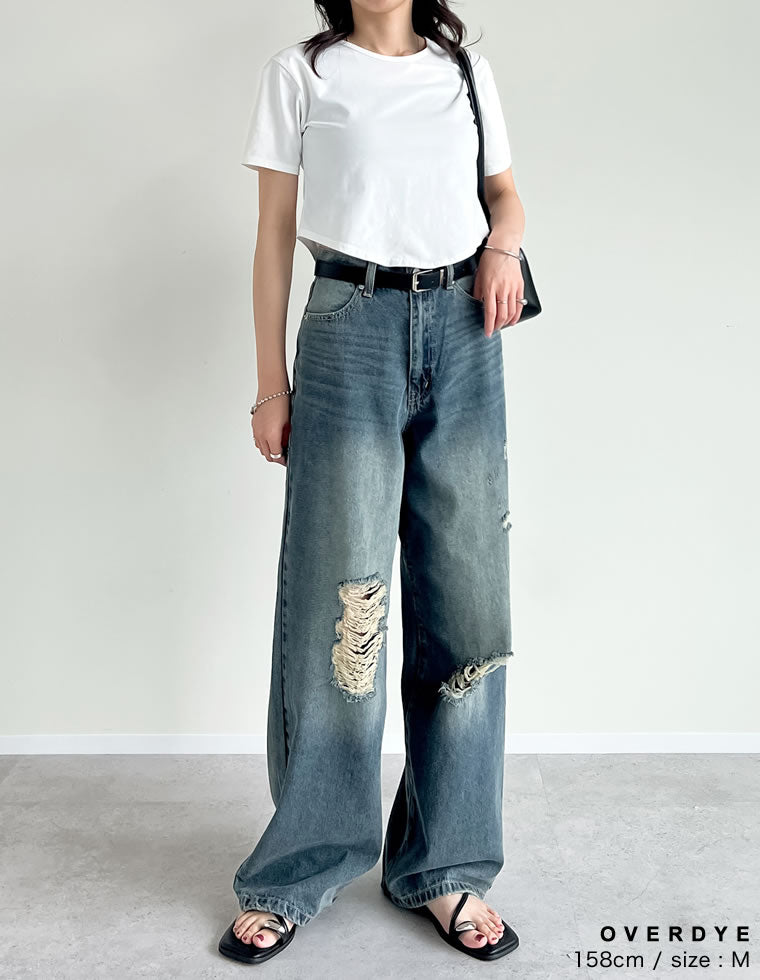 ワイドストレートダメージデニムパンツ - パンツ通販 | 人気レディース