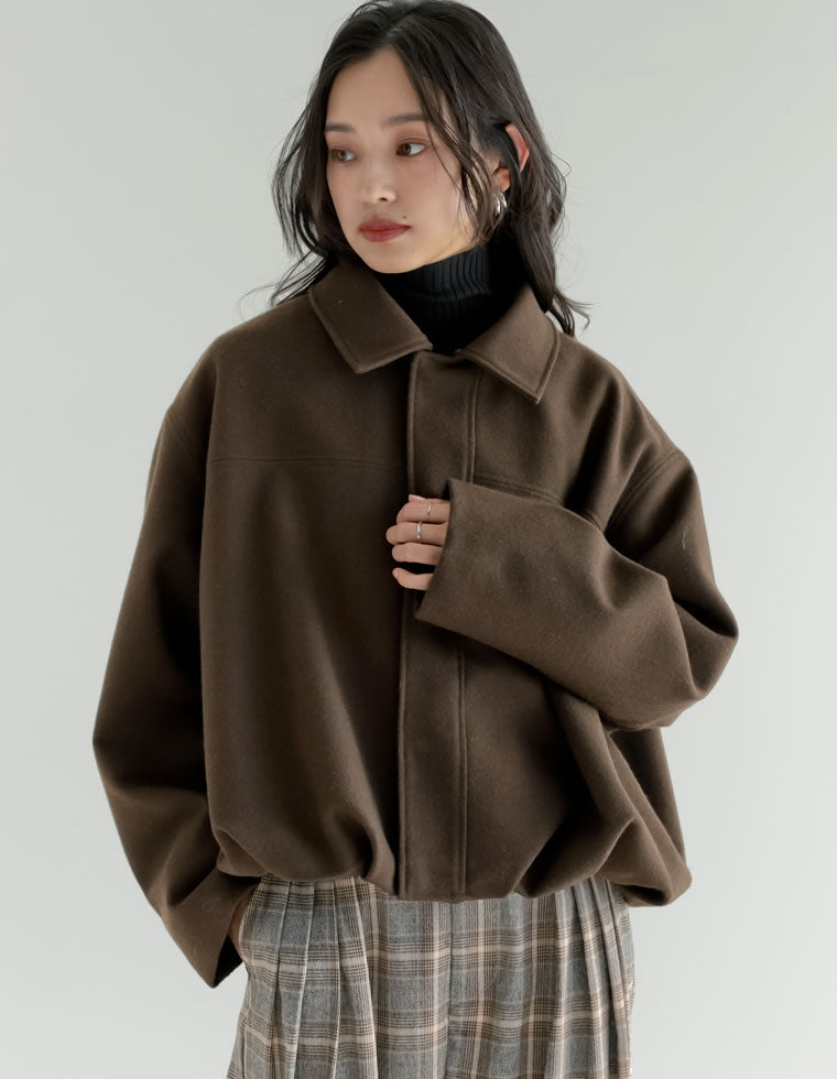 襟ファー起毛カルゼ裾バルーンブルゾン - ジャケット/アウター通販