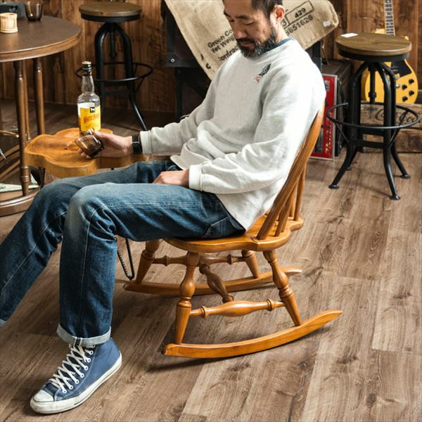 ロッキングチェア 木製 ウィンザーチェア コンパクトサイズ ブラウン