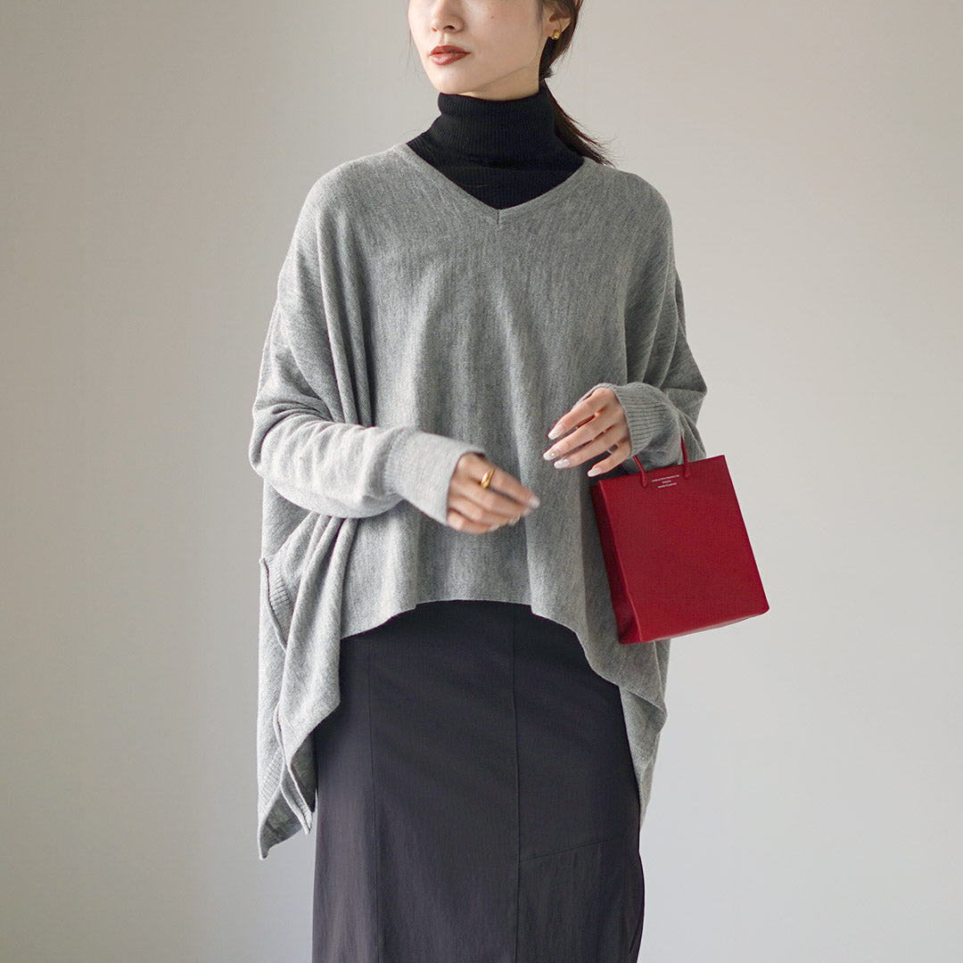 MAO MADE（マオメイド） メリノウール イレギュラーヘム Vネックプル